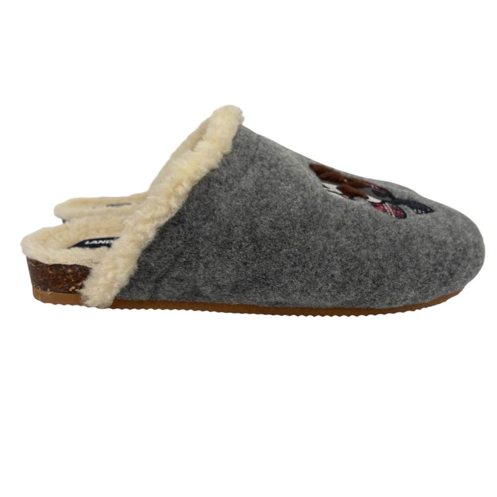 Lands End Felt Scuff Slippers Grey Dog Plaid Scarf Size 9M